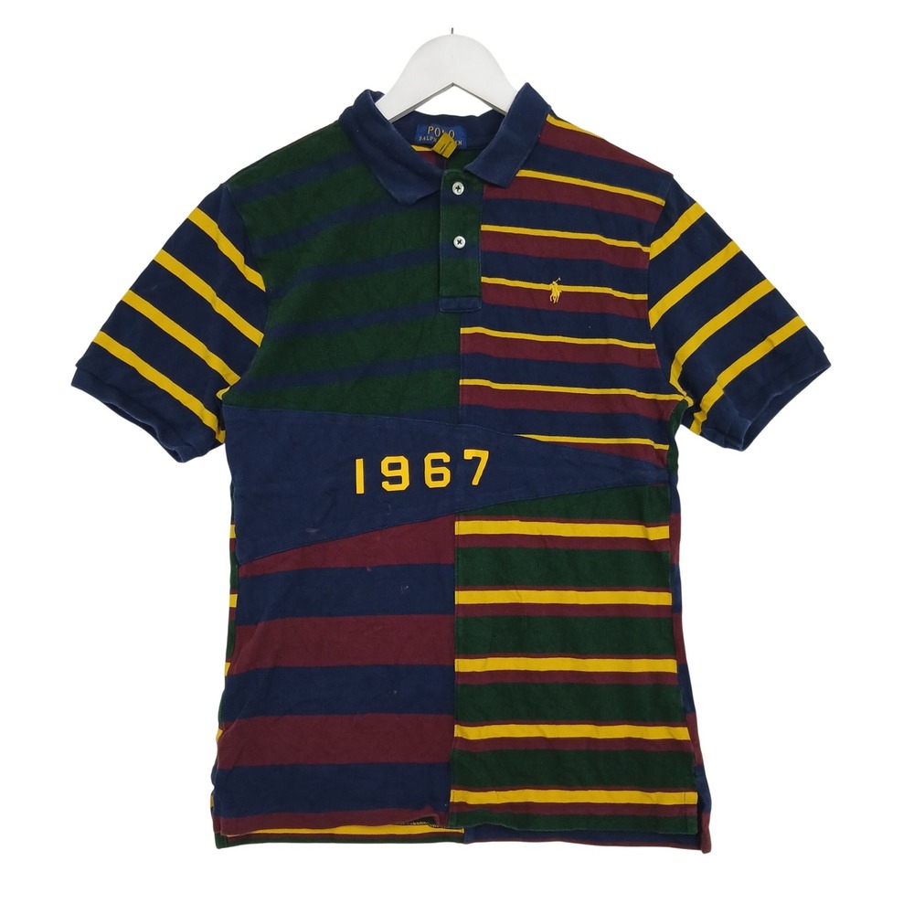 Polo Ralph Lauren Boys XL 18-20 Multi Stripe Colorblock 1967 Polo Shirt Navy
